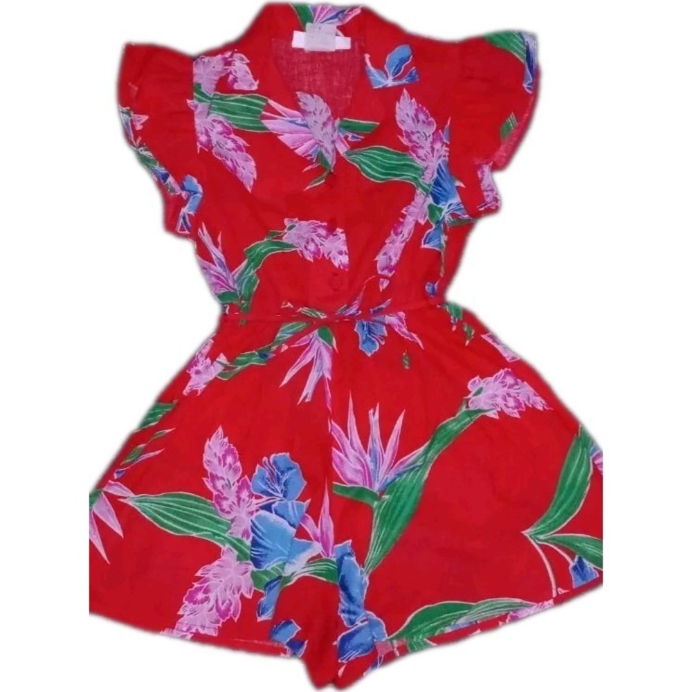 Vintage Hawaiian One Piece Girls Size 7 Short‎ Set Red Summer Fashion LA Chic